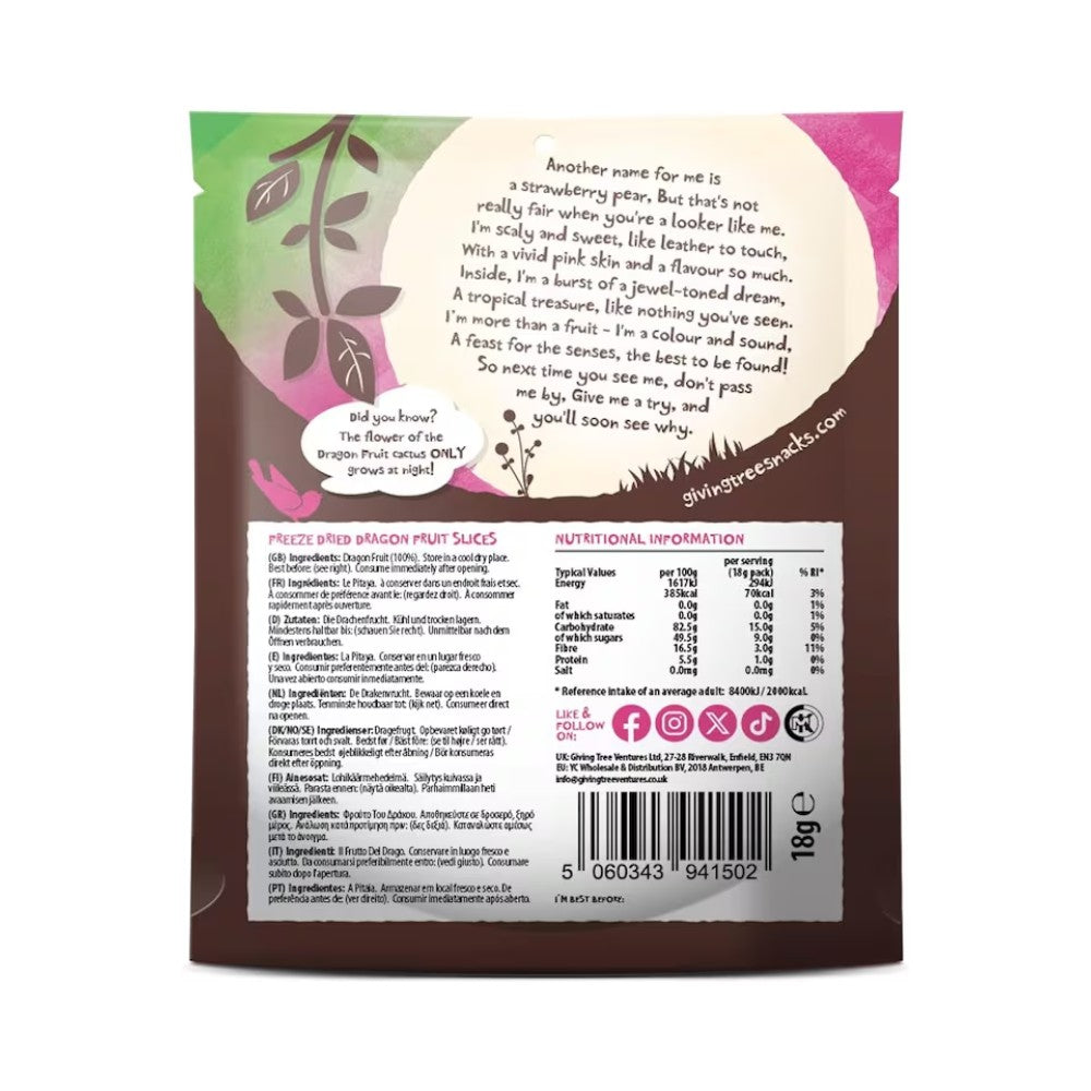 The Giving Tree Dragon Fruit Freeze Dried Slices 18g