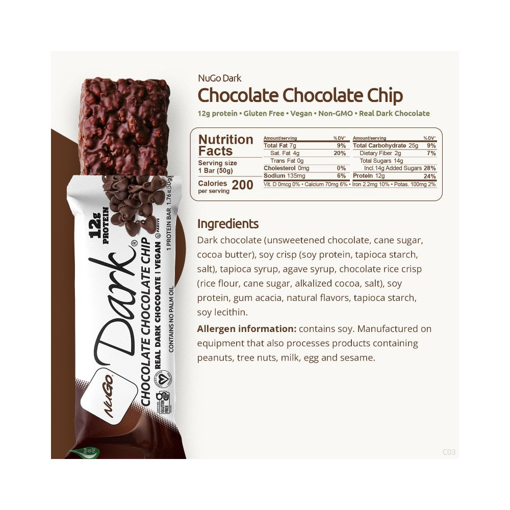 NuGo Dark Chocolate Chip Protein Bar 1.76oz (50g)
