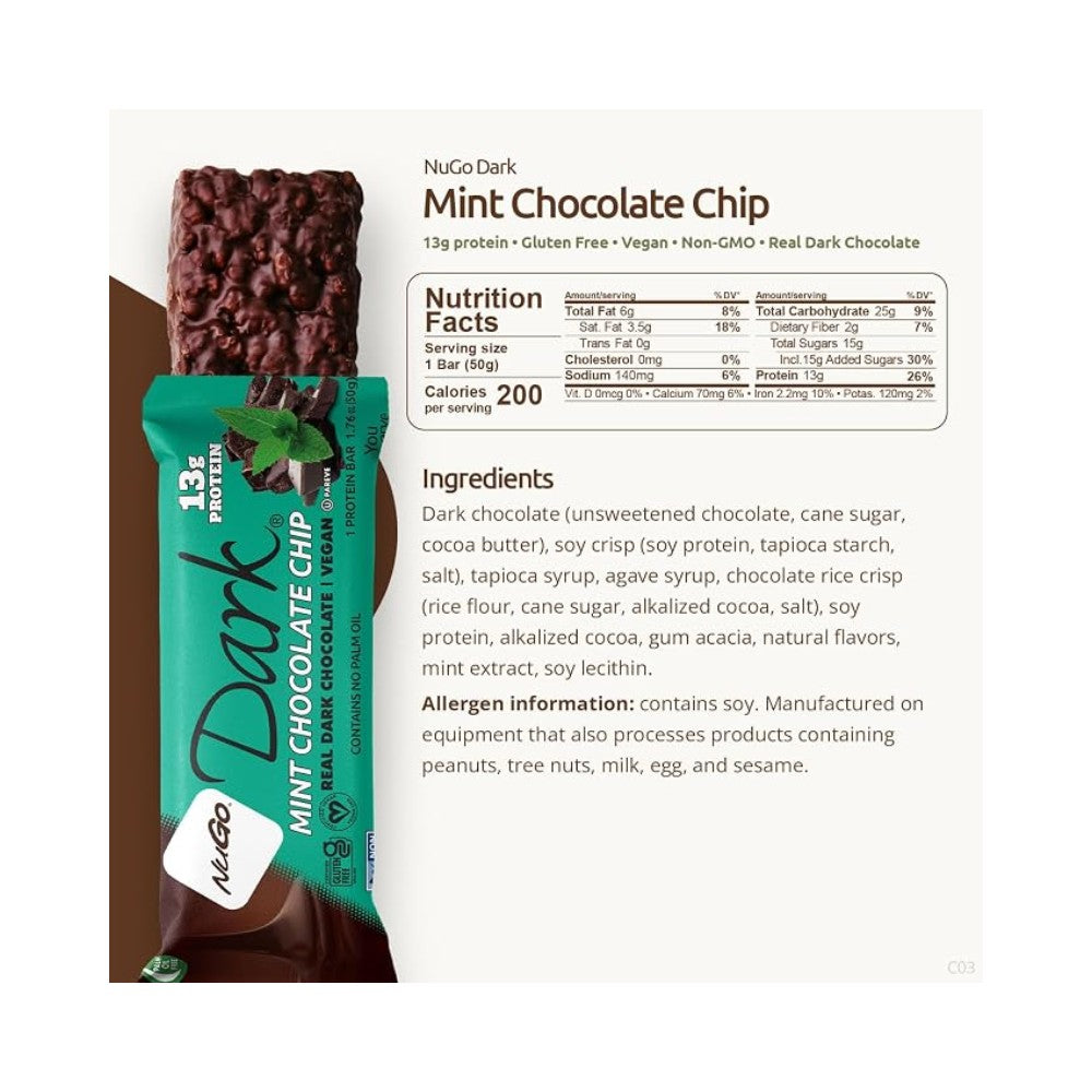 NuGo Dark Mint Chocolate Chip Protein Bar 1.76oz (50g)