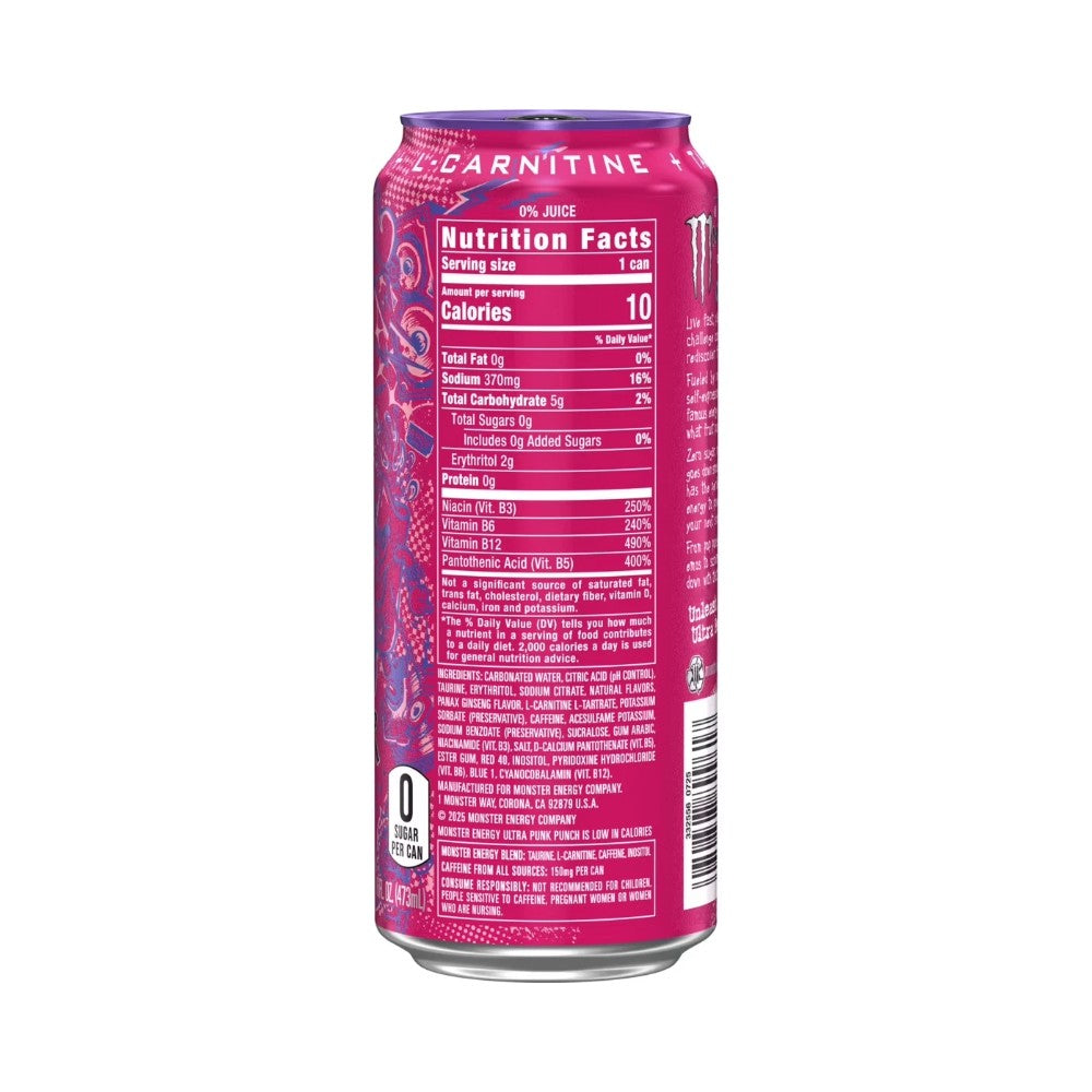 Monster Ultra Punk Punch Zero Sugar Energy Drink Can 16oz (473ml)