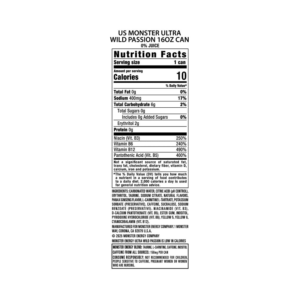 Monster Energy Ultra Wild Passion Zero Sugar Can 473ml
