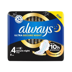 Always Ultra Secure Night Sanitary Towels with Wings 8's (Size 4)