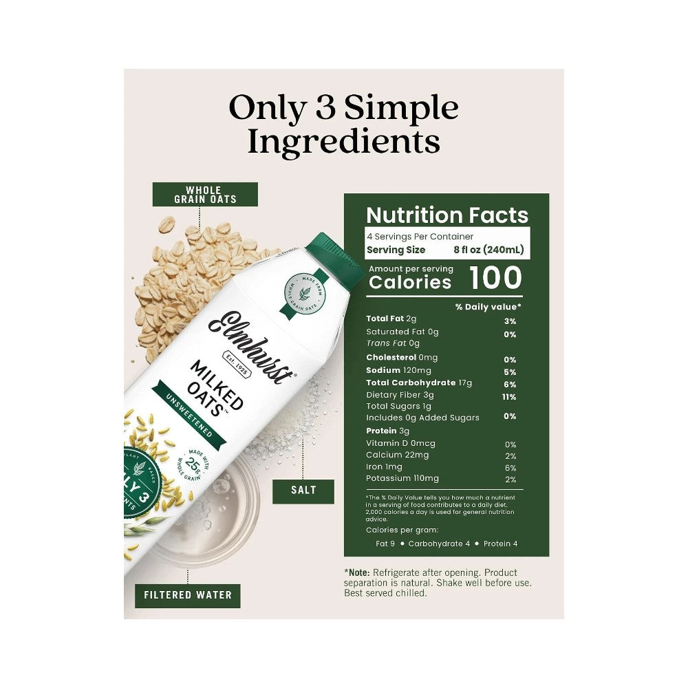 Elmhurst Milked Oats Unsweetened Drink 32oz (946ml)
