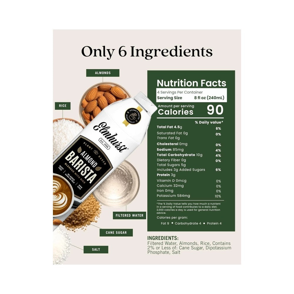 Elmhurst Almond Barista Blended with Rice Milk Drink 32oz (946ml)