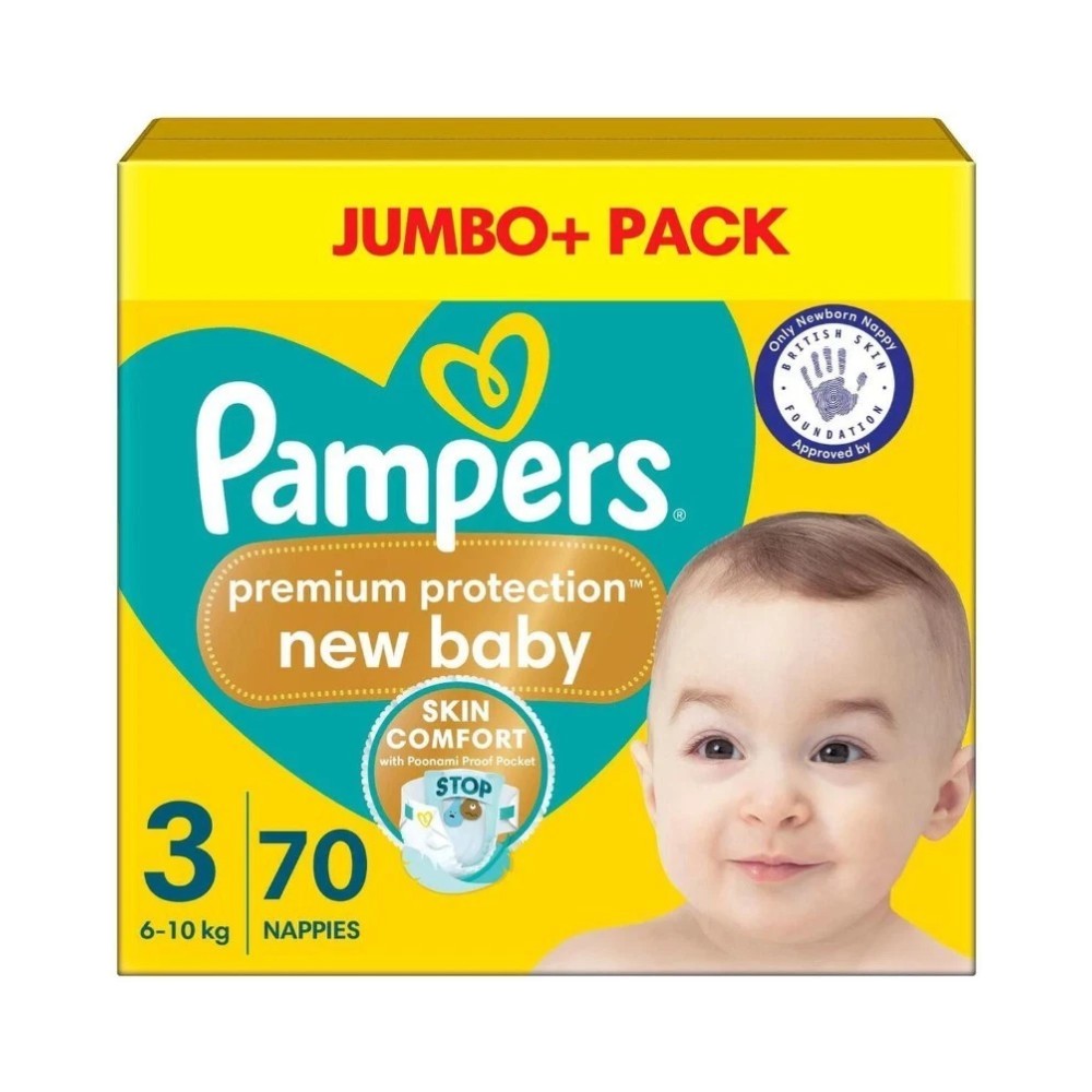 Pampers Premium Protection Nappies Size 3 Jumbo+ Pack - 70 Nappies