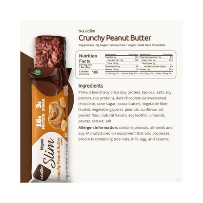 NuGo Slim Dark Chocolate Crunchy Peanut Butter Protein Bar 1.59oz (45g) - 12 Bars