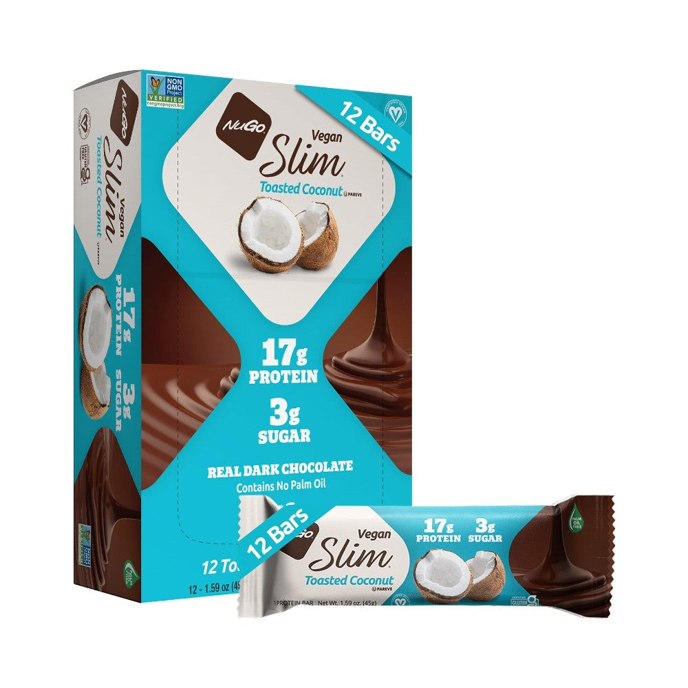 NuGo Slim Crunchy Dark Chocolate Toasted Coconut Protein Bar 1.59oz (45g) - 12 Bars