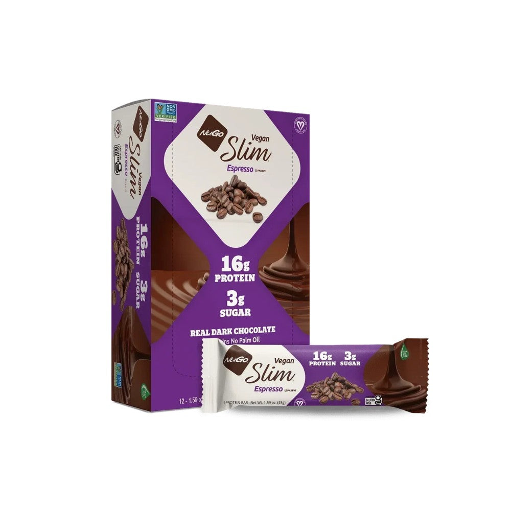 NuGo Slim Crunchy Dark Chocolate Espresso Protein Bar 1.59oz (45g) - 12 Bars