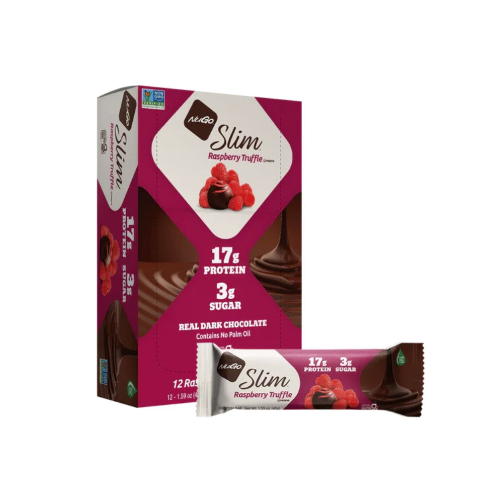 NuGo Slim Crunchy Dark Chocolate Raspberry Truffle Protein Bar 1.59oz (45g) - 12 Bars