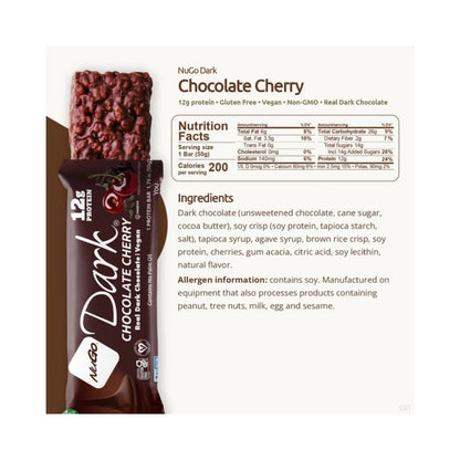 NuGo Dark Chocolate Cherry Protein Bar 1.76oz (50g) - 12 Bars