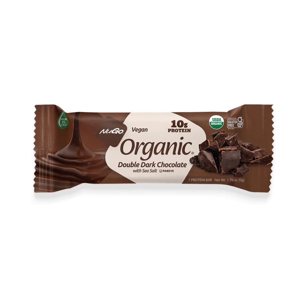 NuGo Organic Double Dark Chocolate with Seal Salt Protein Bar 1.76oz (50g) - 12 Bars