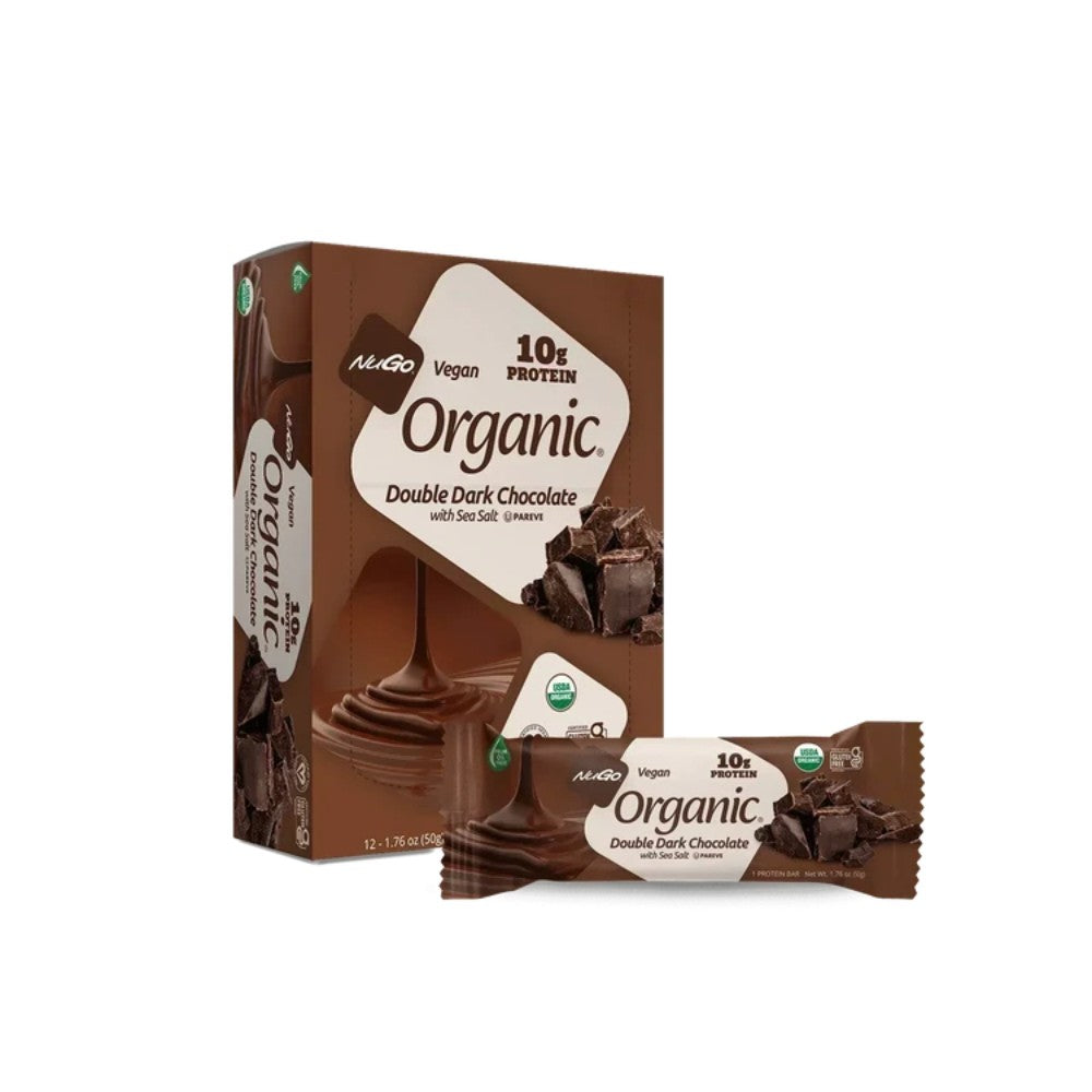 NuGo Organic Double Dark Chocolate with Seal Salt Protein Bar 1.76oz (50g) - 12 Bars