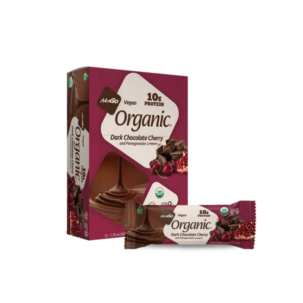 NuGo Organic Dark Chocolate Cherry & Pomegranate Protein Bar 1.76oz (50g) - 12 Bars