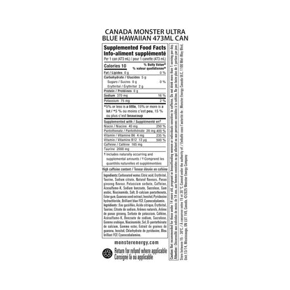 Monster Ultra Blue Hawaiia Zero Sugar Energy Drink Can 16oz (473ml) - Pack of 12