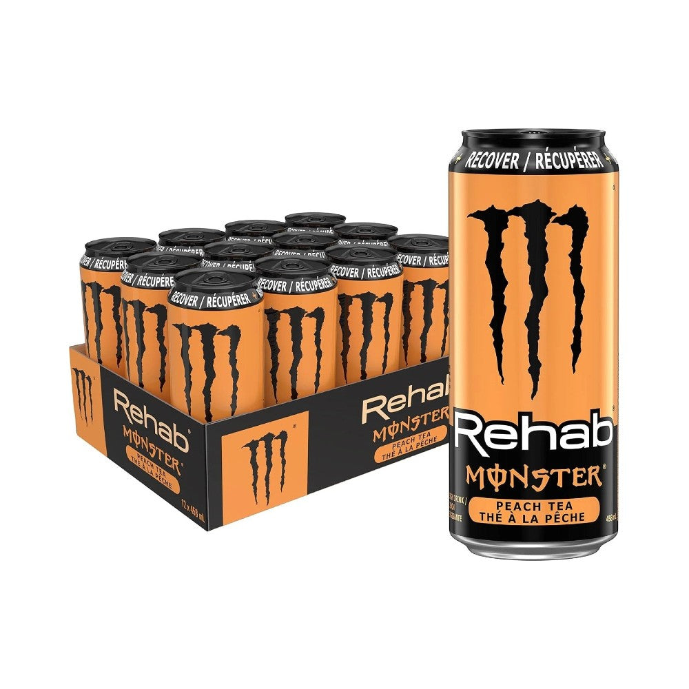 Monster Rehab Peach Tea Energy Drink Cans 458ml - Pack of 12