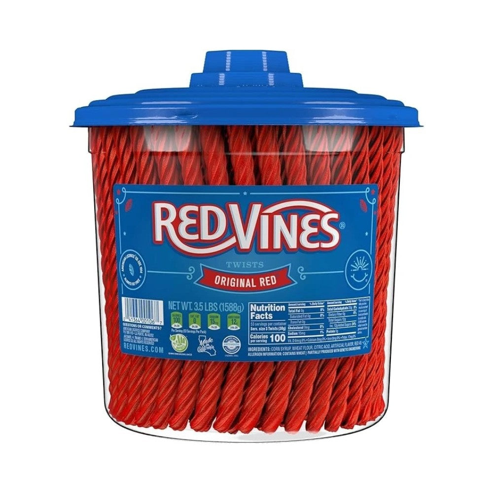 Red Vines Twists Original Red Licorice Soft and Chewy Candy Jar 3.5lb (1.58kg)