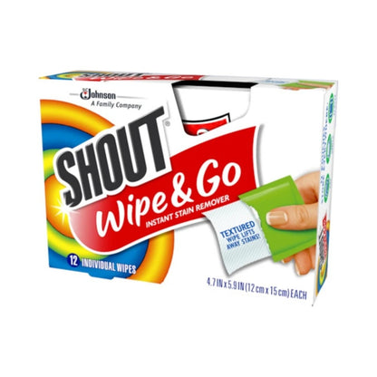 Shout Wipe & Go Instant Stain Remover Wipes 12ct