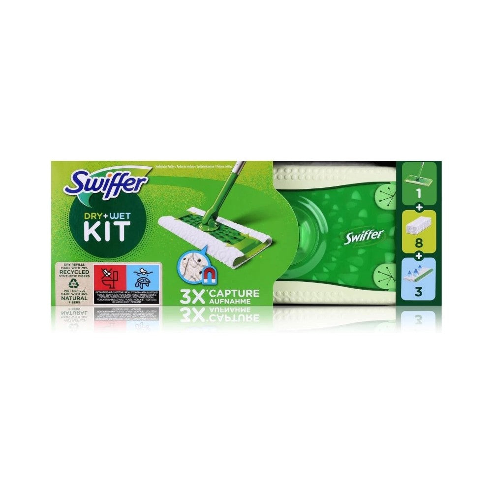 Swiffer Dry+Wet Kit - 1 Floor Mop + 8 Dry Cloths + 3 Wet Cloths
