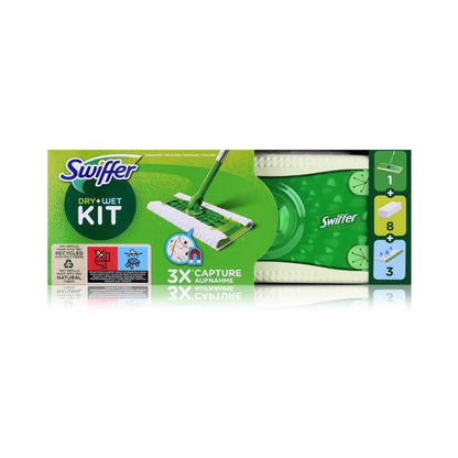Swiffer Dry+Wet Kit - 1 Floor Mop + 8 Dry Cloths + 3 Wet Cloths