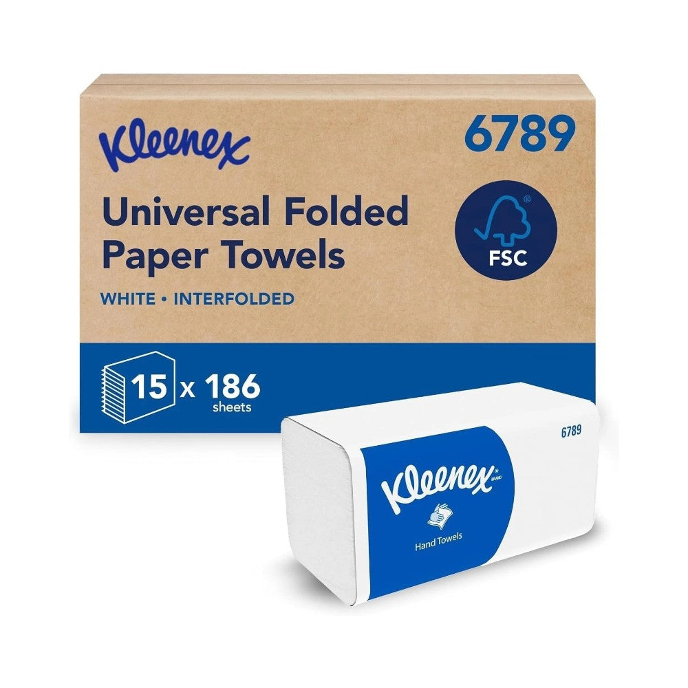 Kleenex White Universal Folded Paper Hand Towels 186's - Pack of 15