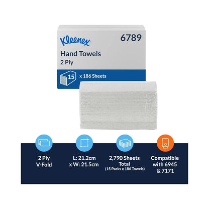 Kleenex White Universal Folded Paper Hand Towels 186's - Pack of 15