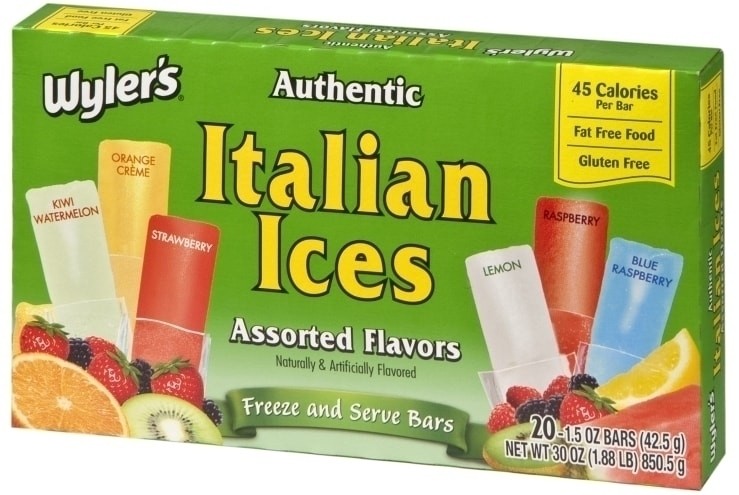 Wylers Authentic Italian Ices Assorted Flavors 15oz 425g 20s 1886